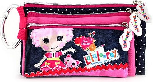 Lalaloopsy Školní penál trojitý , s karabinkou, tmavě modrý, růžový s motivem panenky Lalaloop - obrázek 1