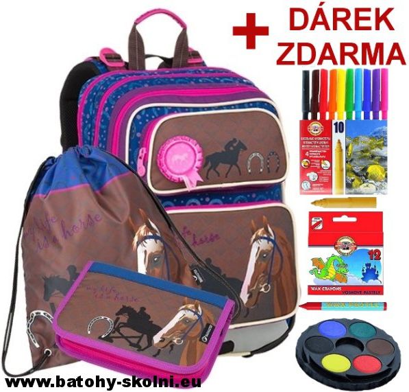 Školní batoh Koníček 3 dílný set Bagmaster GALAXY 9 B - Doprava Zdarma - obrázek 1