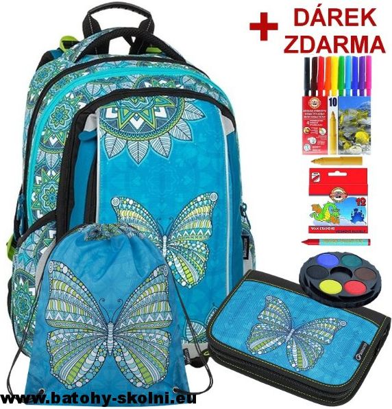 Školní batoh Motýl 3 dílný set Bagmaster MERCURY 9 B - Doprava Zdarma - obrázek 1