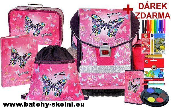 Školní batoh Emipo Ergo Two Butterfly motýl  5 dílný set - Doprava Zdarma - obrázek 1