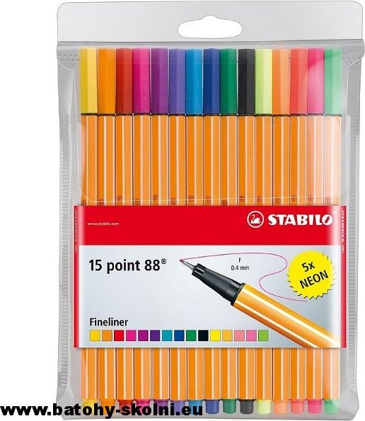 Fineliner "Point 88", 15 různých barev, 0,4 mm, STABILO, set 15 ks - obrázek 1