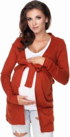 Be MaaMaa Těhotenský kardigan/svetr s páskem - červený - obrázek 1