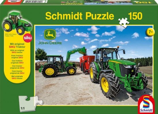 SCHMIDT Puzzle John Deere Traktory 5M 150 dílků + model SIKU - obrázek 1