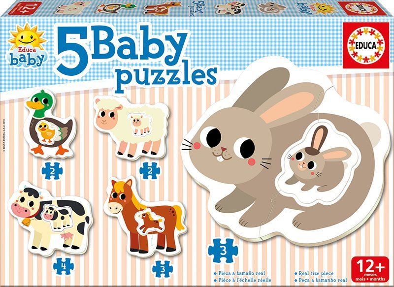 EDUCA Baby puzzle Zvířátka na farmě s mláďaty 5v1 (2-4 dílky) - obrázek 1