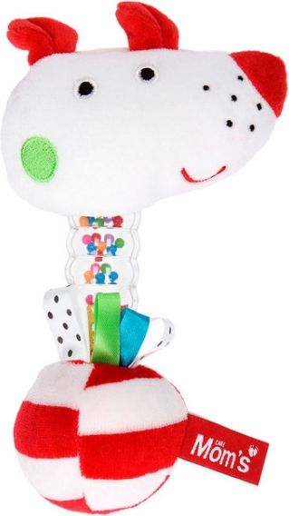 Hencz Toys Edukační chrastítko pejsek Momsík - bílo/červený - obrázek 1