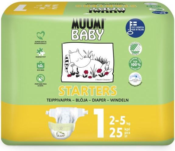 MUUMI Baby Newborn 100 ks (2-5 kg) MĚSÍČNÍ BALENÍ – jednorázové pleny - obrázek 2