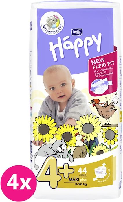4x BELLA HAPPY Maxi Plus Big Pack 4 (9-20 kg) 62 ks - jednorázové pleny - obrázek 1