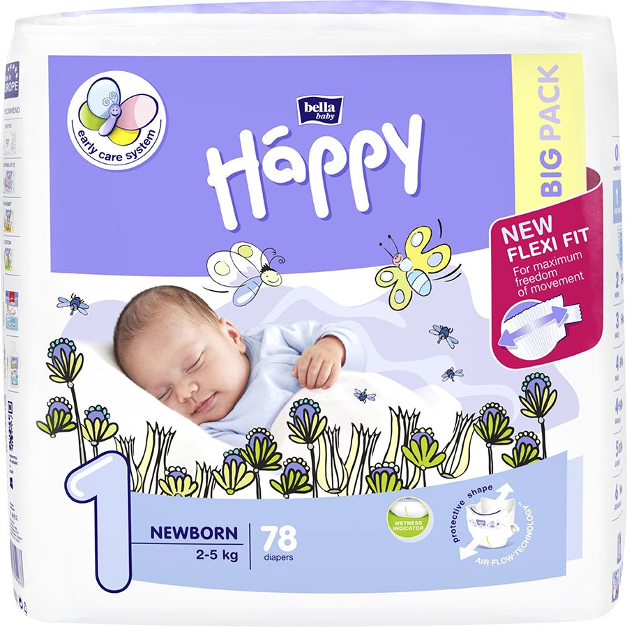 4x BELLA HAPPY Newborn 1 (2-5 kg) Big Pack 78 ks - jednorázové pleny - obrázek 2