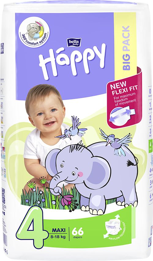 4x BELLA HAPPY Maxi Big Pack 4 (8-18 kg) 66 ks - jednorázové pleny - obrázek 2