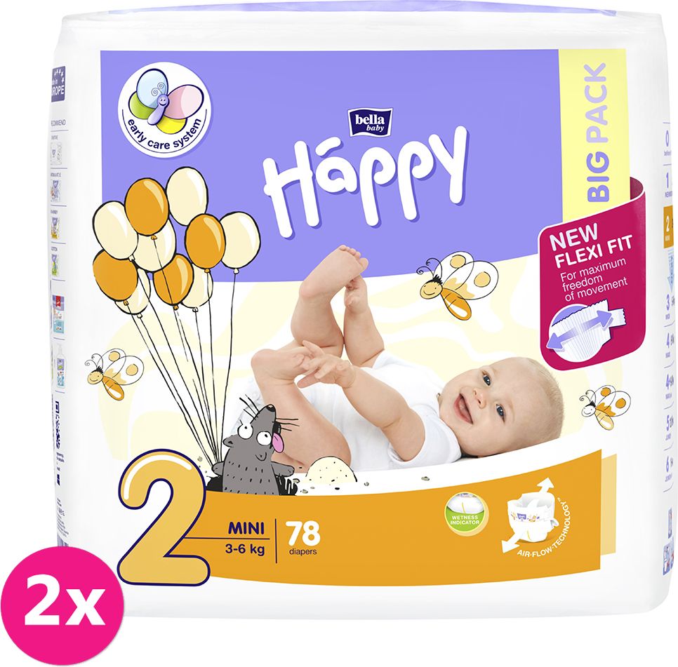2x BELLA HAPPY Mini 2 (3-6 kg) Big Pack 78 ks – jednorázové plenky - obrázek 1