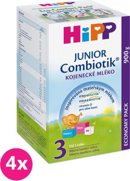 4x HIPP 3 JUNIOR Combiotik (900 g) - pokračovací mléčná kojenecká výživa - obrázek 1