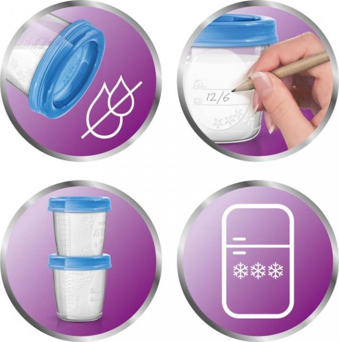 Avent VIA zásobníky 180 ml s víčky + adaptér 10 ks - obrázek 2