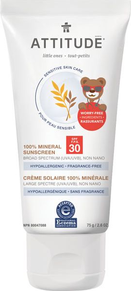 Attitude Dětský 100 % minerální opalovací krém (SPF 30)  pro suchou a atopickou pokožku bez vůně 75 g - obrázek 1
