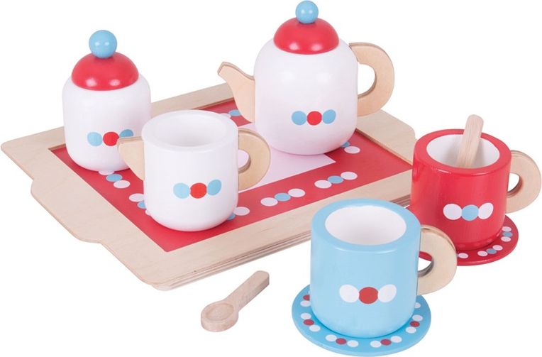 Kuchyň - Čajový set dřevěný, Servis s puntíky (Bigjigs) - obrázek 1