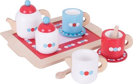Kuchyň - Čajový set dřevěný, Servis s puntíky (Bigjigs) - obrázek 2