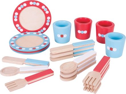 Bigjigs Toys Dřevěný jídelní servis s puntíky - obrázek 1