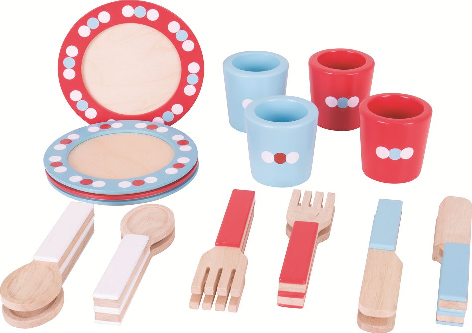 Bigjigs Toys Dřevěný jídelní servis s puntíky - obrázek 2