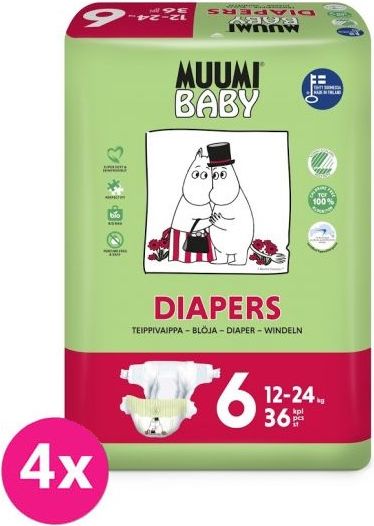 MUUMI Baby Junior 144 ks (12-24 kg) MĚSÍČNÍ BALENÍ – jednorázové pleny - obrázek 1