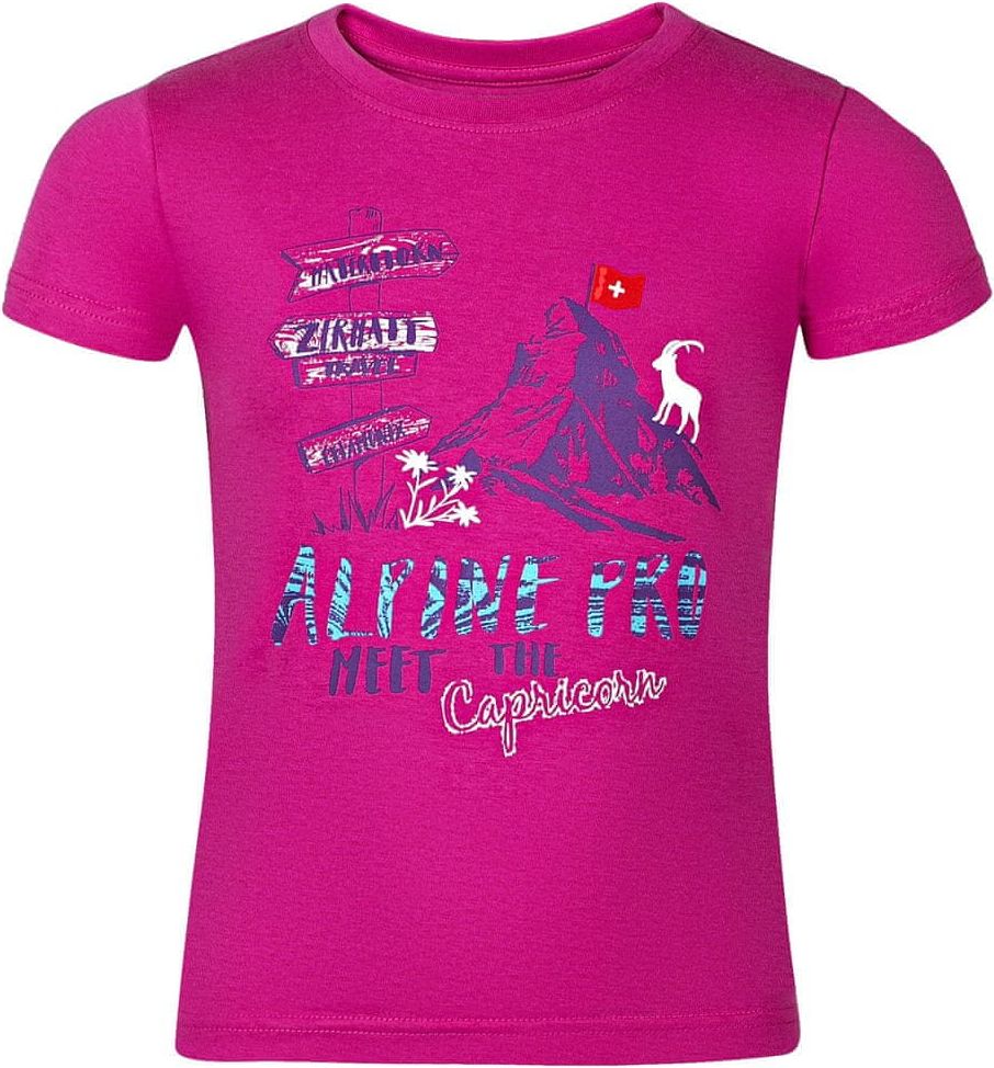 ALPINE PRO dívčí tričko s potiskem 152-158 růžová - obrázek 1
