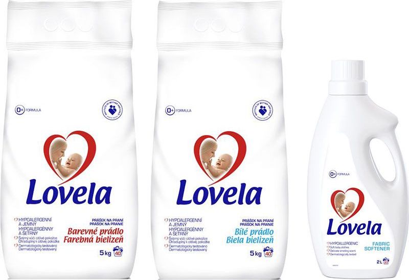 LOVELA Bílá prací prášek 5 kg (40 dávek) + LOVELA Color prací prášek 5 kg (40 dávek) + Lovela Aviváž - obrázek 1