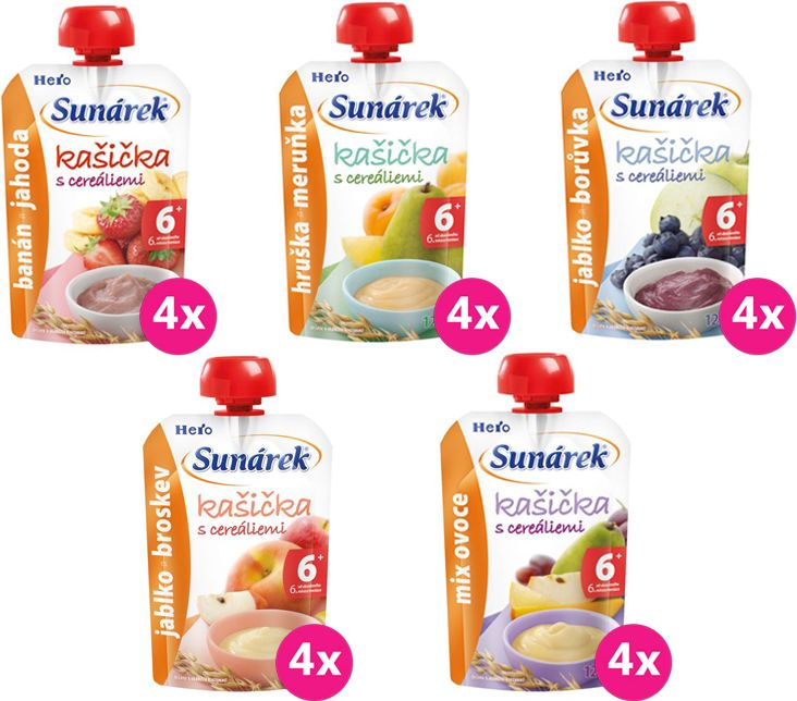 SUNÁREK Ochutnávkový XXL balíček ovocných kašiček (20x120 g) - obrázek 1