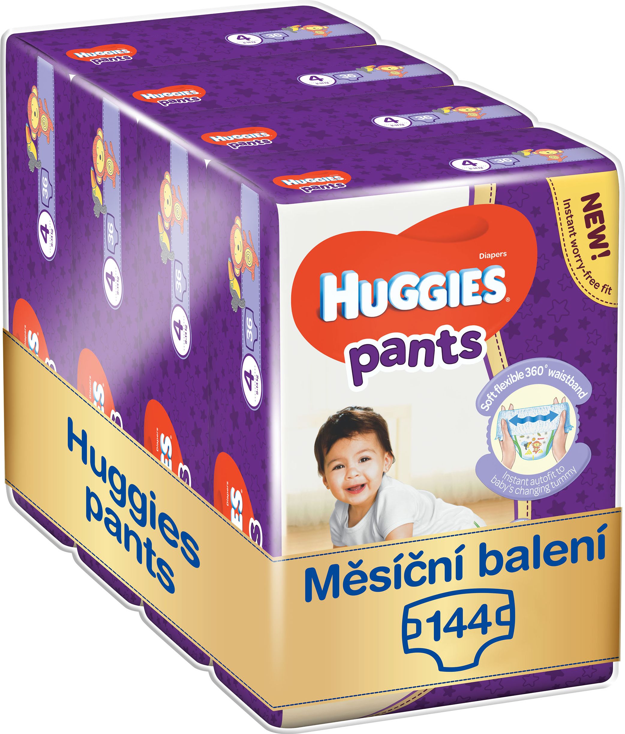 HUGGIES® Pants Jumbo 4 (9-14 kg), MĚSÍČNÍ ZÁSOBA 144 ks - plenkové kalhotky - obrázek 1