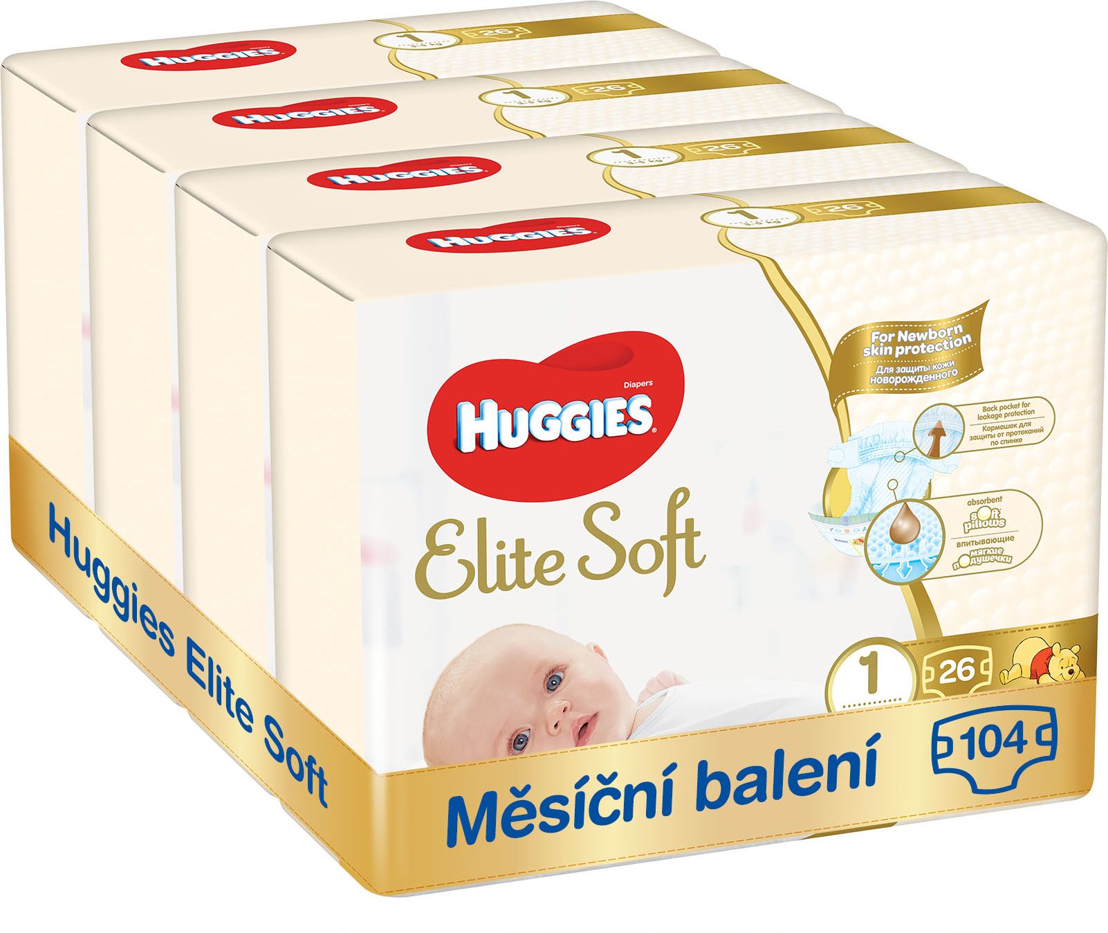 HUGGIES Elite Soft 1 (104 ks) měsíční balení - jednorázové pleny - obrázek 1