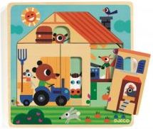 Djeco Třívrstvé dřevěné puzzle Na statku - obrázek 1
