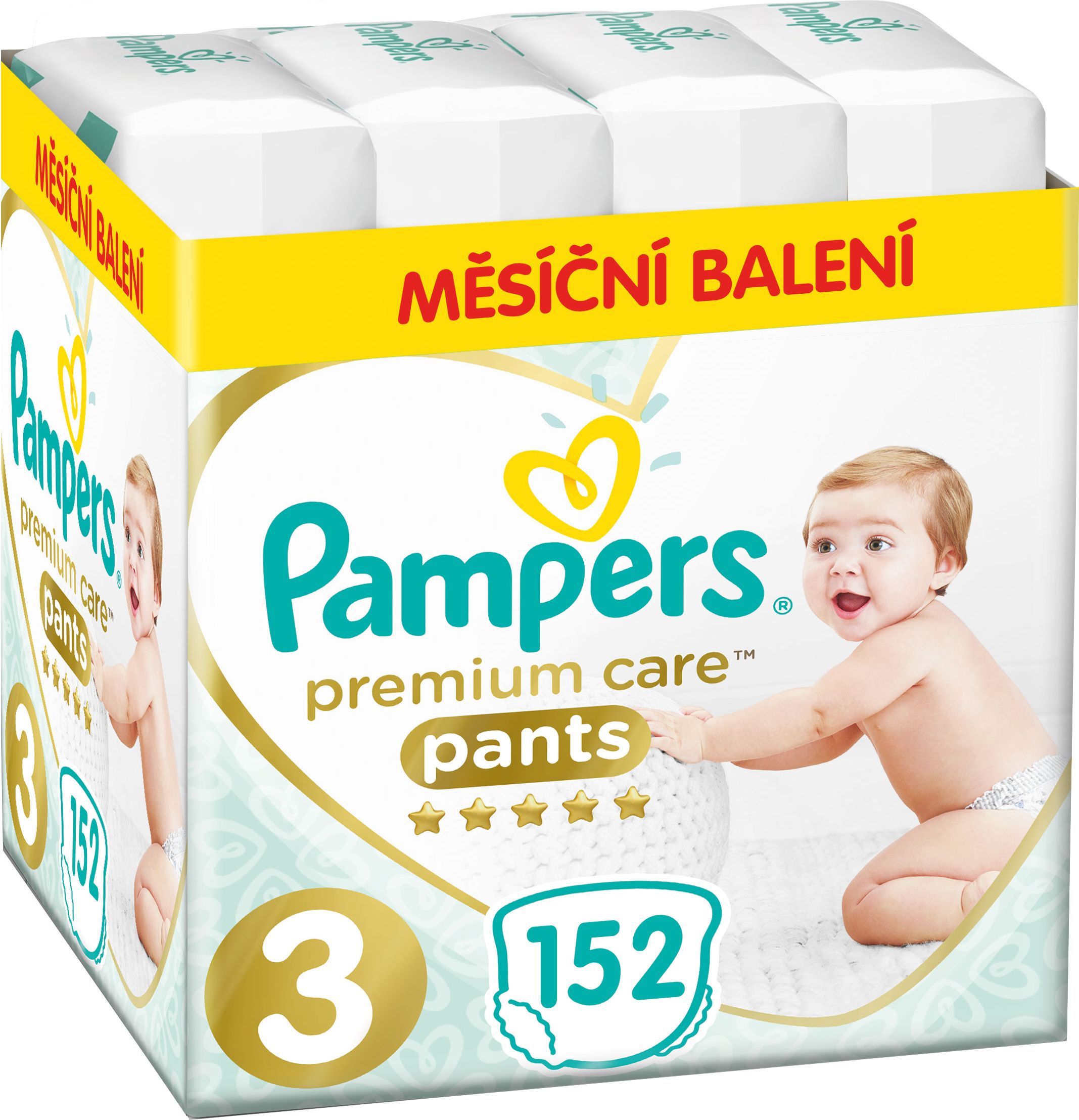 PAMPERS Premium Care Pants 3 MIDI (6-11 kg) 152 ks MĚSÍČNÍ ZÁSOBA – plenkové kalhotky - obrázek 1