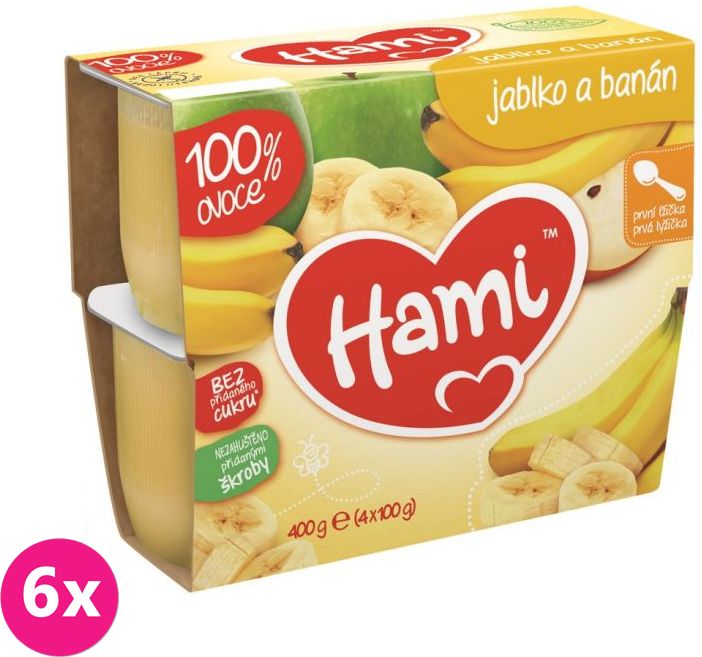 6x HAMI 100 % ovoce jablko a banán (4 x 100 g) - ovocný příkrm - obrázek 1