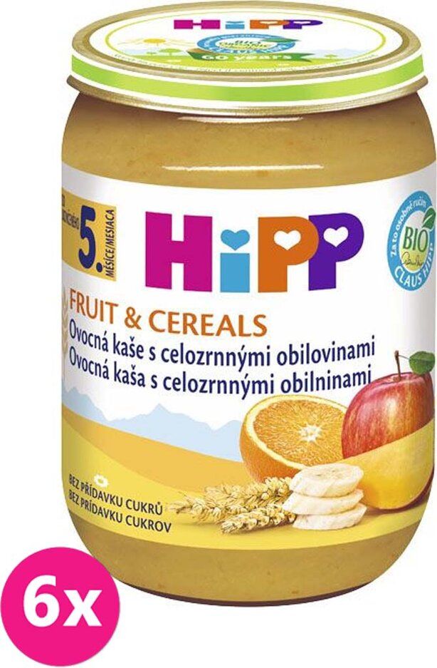 6x HiPP BIO Ovocná kaše s celozrnnými obilovinami (190 g) - ovocný příkrm - obrázek 1