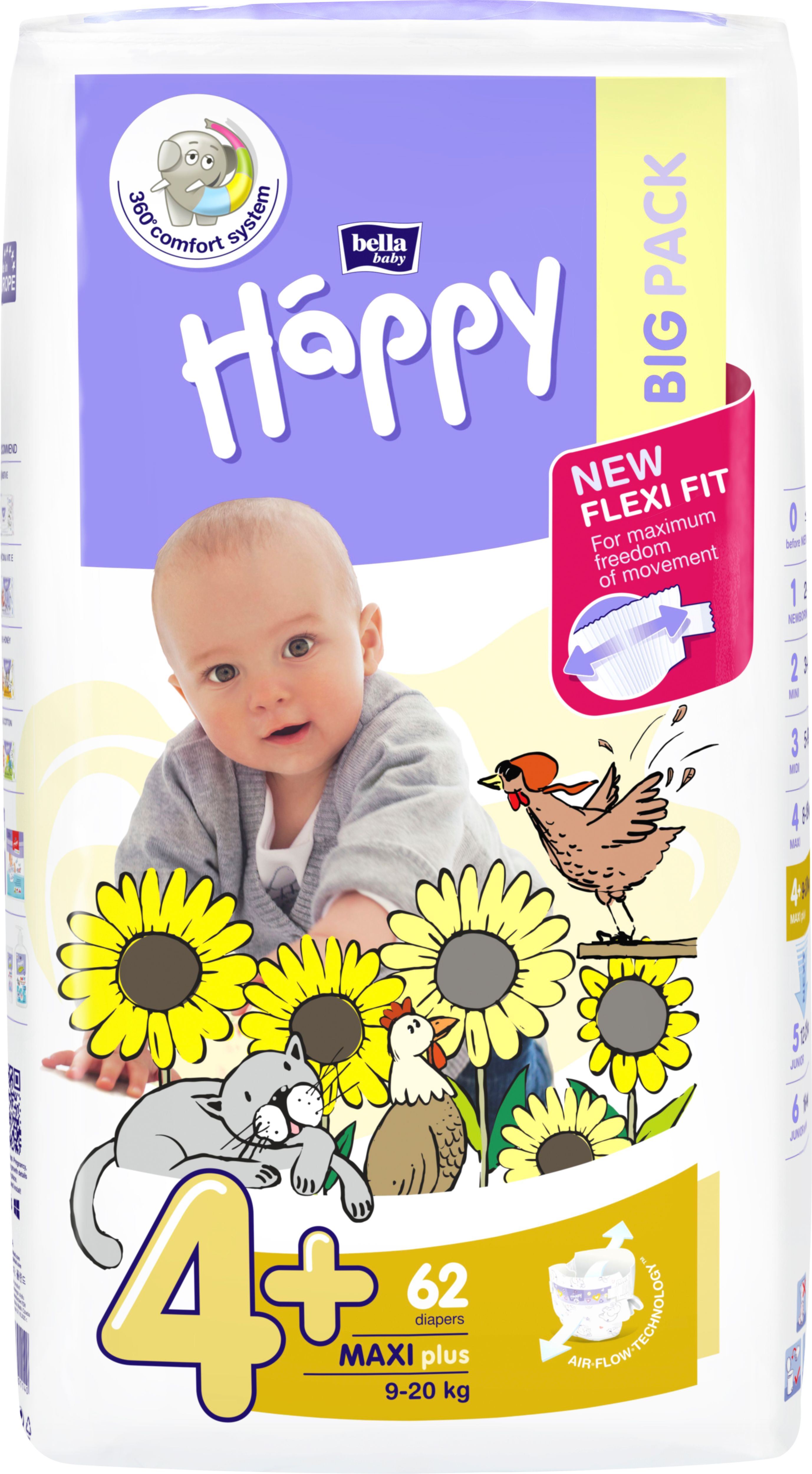Bella Baby Happy Maxi+ 9-20 kg dětské plenky 62 ks - obrázek 1