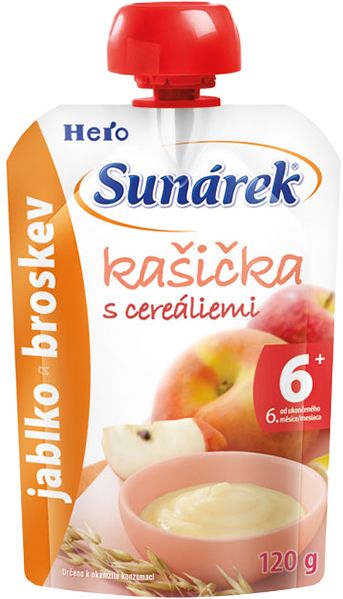 6x SUNÁREK Kašička s cereáliemi jablko a broskev (120 g) - obrázek 2