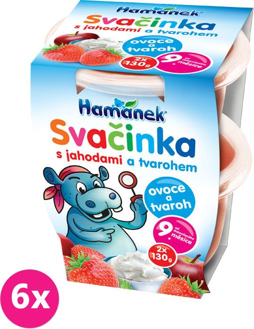 6x HAMÁNEK Svačinka tvaroh jahoda, (2x130 g) - ovocný příkrm - obrázek 1