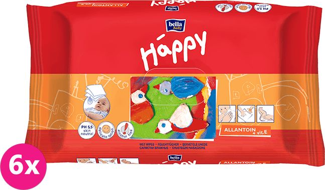 6x BELLA HAPPY BABY Vlhčené ubrousky s vitamínem E 64 ks - obrázek 1