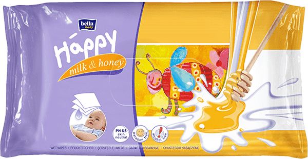 6x BELLA HAPPY BABY Vlhčené ubrousky mléko a med 64 ks - obrázek 2