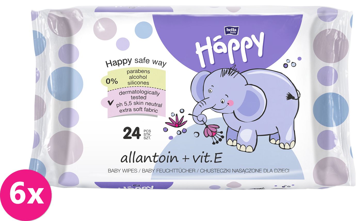 6x BELLA HAPPY BABY Vlhčené ubrousky s vitamínem E 24 ks - obrázek 1