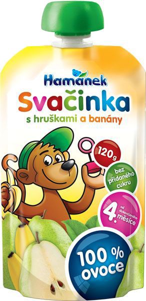 6x HAMÁNEK Svačinka 100% ovoce s hruškami a banány, (120 g) - ovocný příkrm - obrázek 2