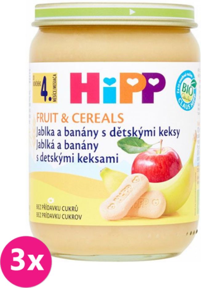 3x HiPP BIO Jablka a banány s dětskými keksy (190 g) - ovocný příkrm - obrázek 1
