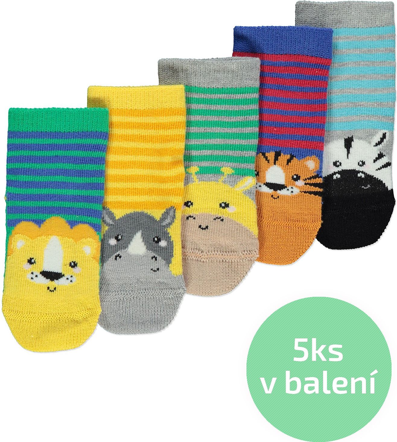 Kojenecké ponožky GEORGE, 5ks v balení, barevné, motiv zvířatka Velikost: EU 15.5 - 18.5 (6 - 12 měsíců) - obrázek 1