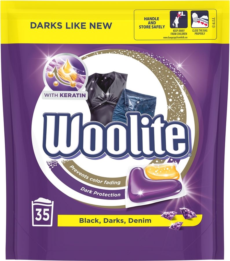 WOOLITE DARK Keratin XL 35 ks – gelové kapsle na praní - obrázek 1