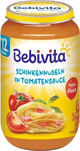 6x BEBIVITA Rajčatová omáčka s těstovinami a šunkou (250 g) - masozeleninový příkrm - obrázek 2