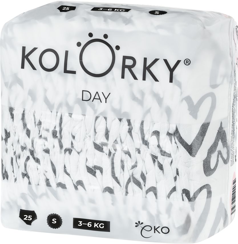 KOLORKY DAY - srdce - S (3-6 kg) - 200 ks MĚSÍČNÍ ZÁSOBA - jednorázové eko plenky - obrázek 1
