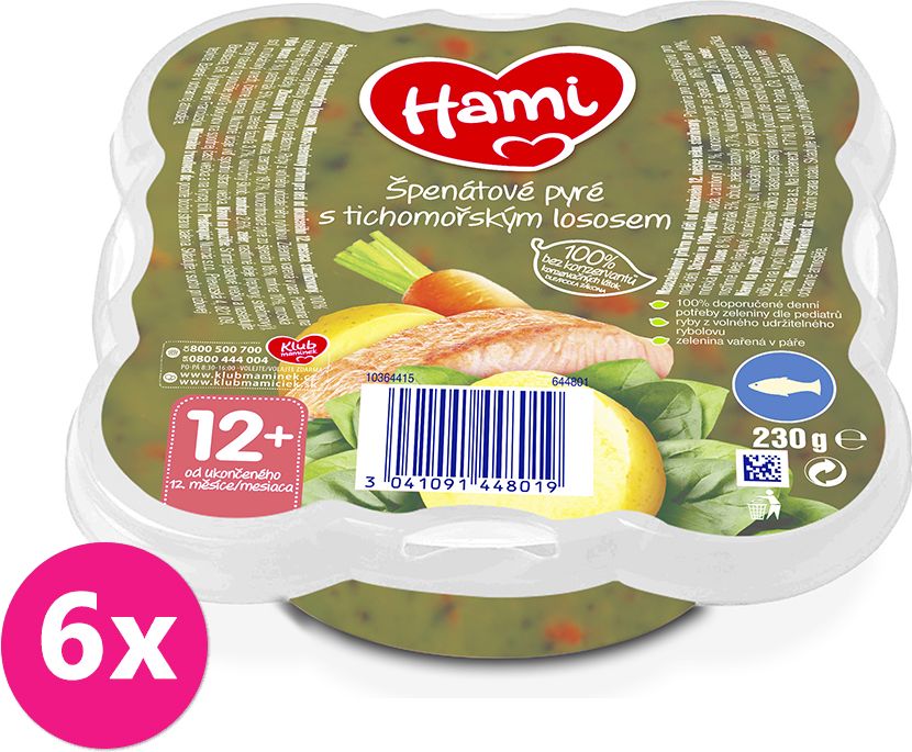 6x HAMI Talířek Špenátové pyré s tichomořským lososem 230 g, 12+ - obrázek 1