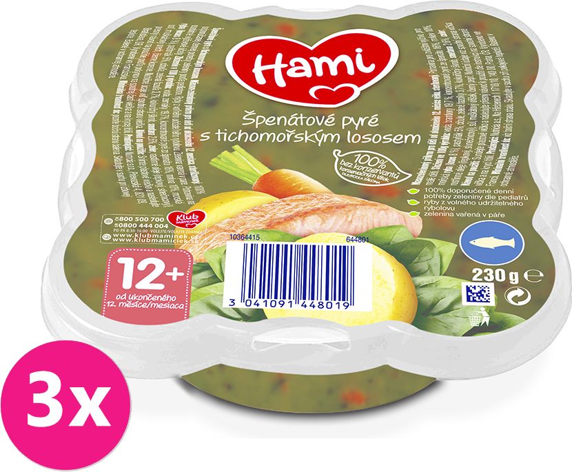 3x HAMI Talířek Špenátové pyré s tichomořským lososem 230 g, 12+ - obrázek 1