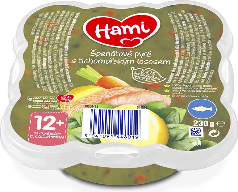 3x HAMI Talířek Špenátové pyré s tichomořským lososem 230 g, 12+ - obrázek 2