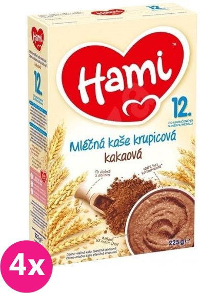 4x HAMI Kaše krupicová s kakaem (225 g) - mléčná kaše - obrázek 1