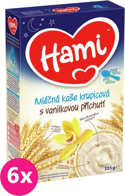 6x HAMI Kaše na dobrou noc, krupicová s příchutí vanilky (225 g) - mléčná kaše - obrázek 1