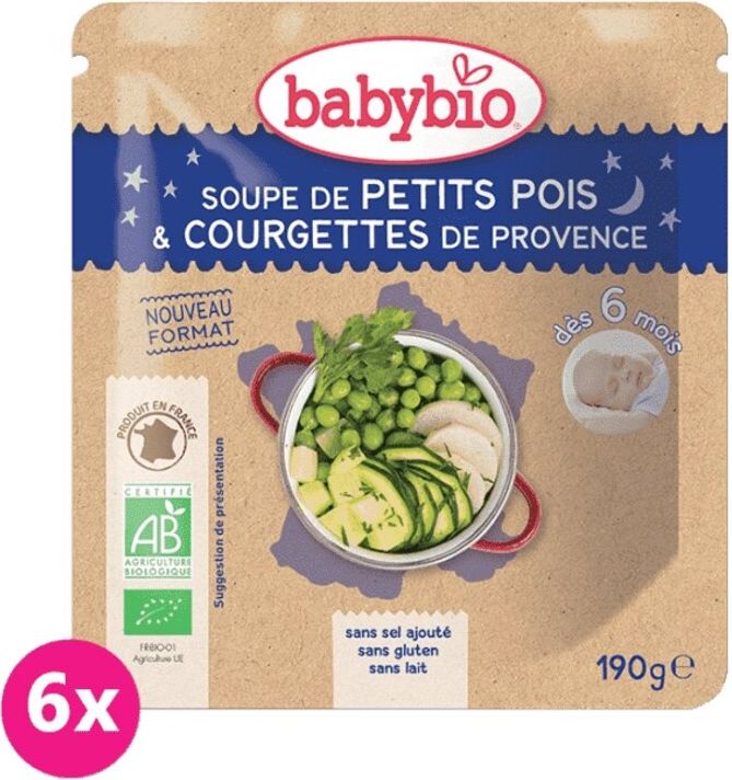 6x BABYBIO Hrášková polévka s cuketou (190 g) - obrázek 1
