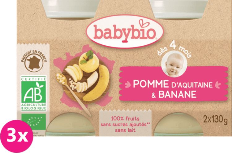3x BABYBIO Příkrm jablko banán (2x 130 g) - obrázek 1